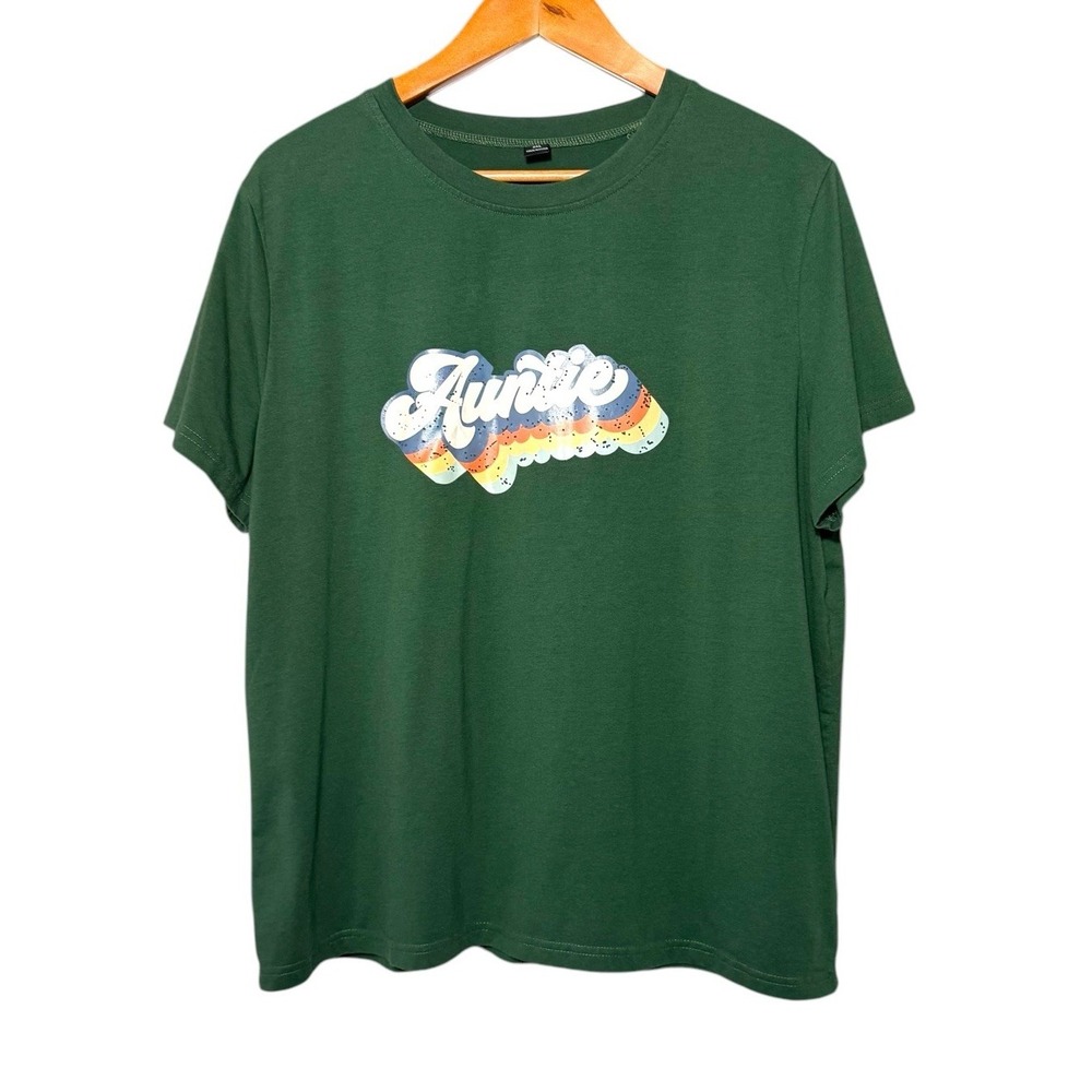 Shein Curve Women's Size 2XL Auntie Graphic Print Green Short Sleeve T-Shirt